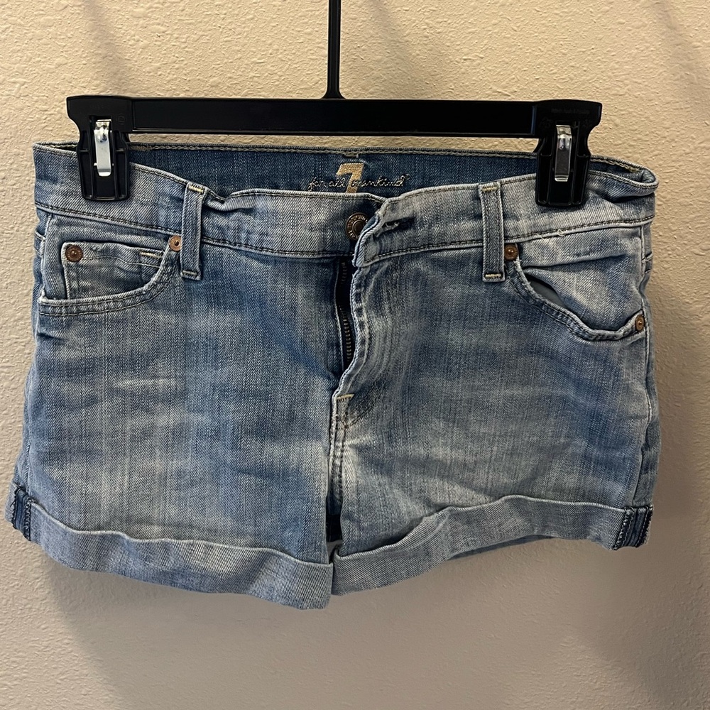 7 For All Mankind Blue Jean Shorts with Cuffed Hem